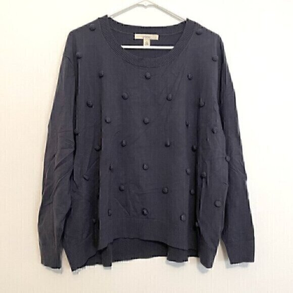 Sejour Sweaters - SEJOUR Plus Size Blue ish Gray ish 3D Bobble Pom Pom Polka Dot Pullover Sweater